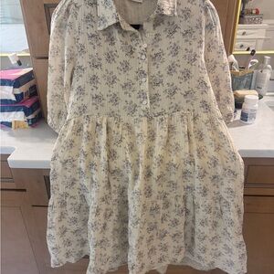 KARLIE Cream Floral Button-Front GAUZE Tiered Dress